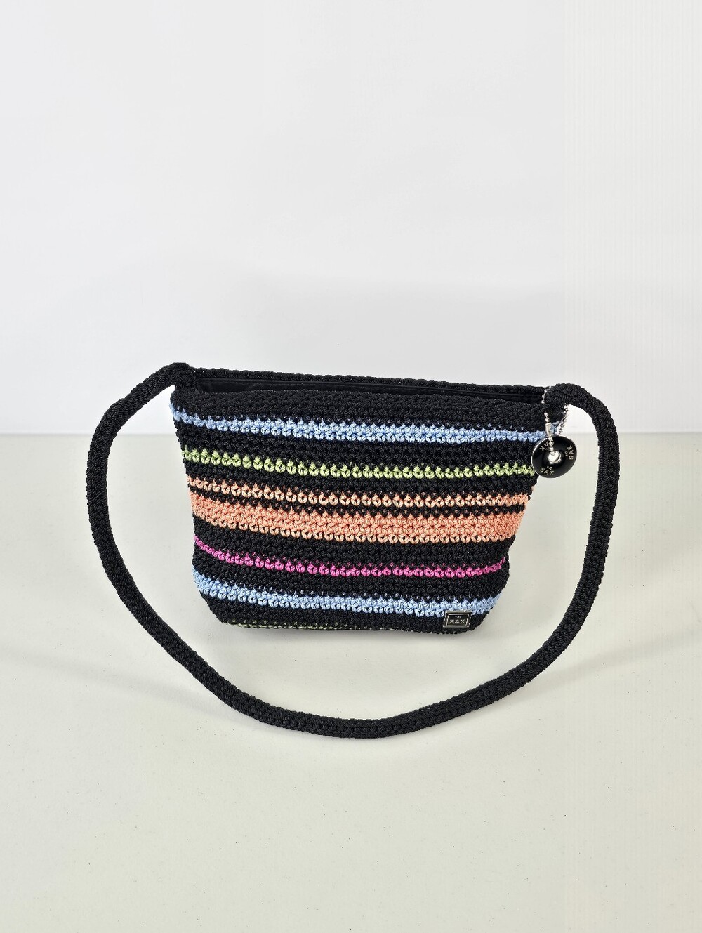 The Sak Hand Crochet Stripe Crossbody Bag Black Multicolor Boho Festival